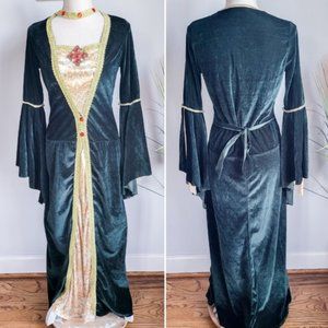 Medieval Emerald Green Princess Velvet Dress Halloween Costume + Ogre Ears/Nose